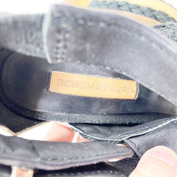 2/$30 2/$30 BCBGMaxazria 8 B Womens Black Leather Weave Cross Stack High Heels - Picture 11 of 13